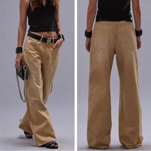 NWT R13 D'arcy Loose Jean - Faded Wheat Tan Beige Denim Causal Wide Leg